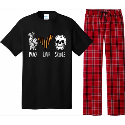 Halloween Skull Peace Love Skeleton Gift Pajama Set