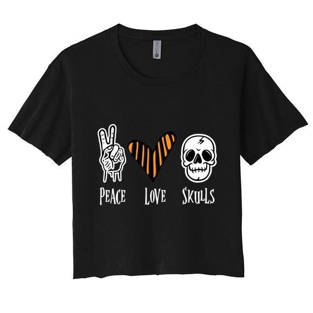 Halloween Skull Peace Love Skeleton Gift Crop Top