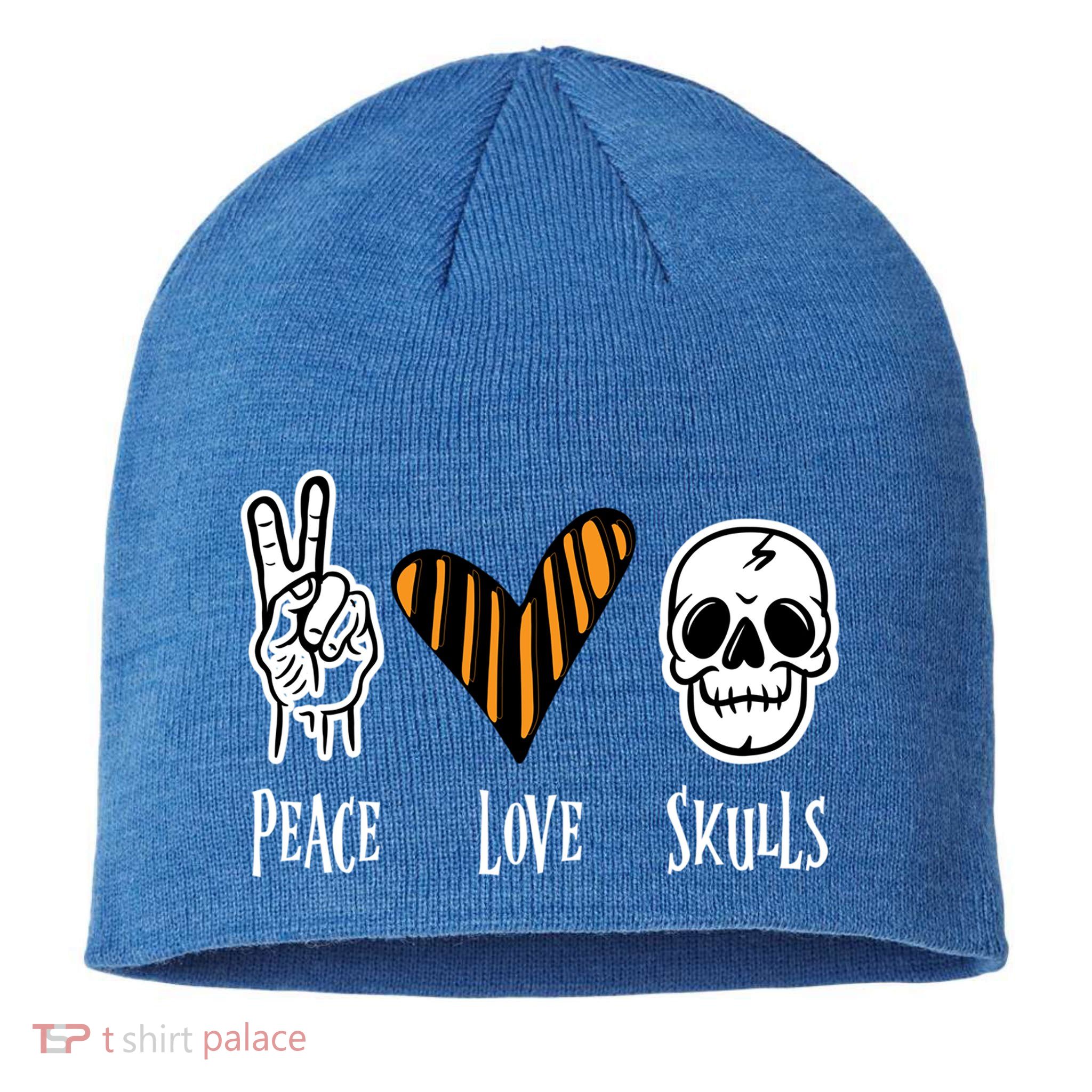 Halloween Skull Peace Love Skeleton Gift Sustainable Beanie