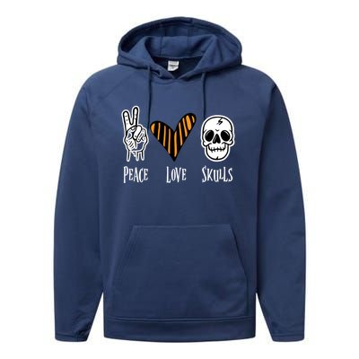 Halloween Skull Peace Love Skeleton Gift Performance Fleece Hoodie