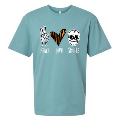 Halloween Skull Peace Love Skeleton Gift Sueded Cloud Jersey T-Shirt