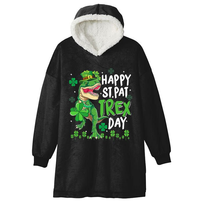 Happy St Patricks Day Dinosaur Dino Saurus Irish Shamrock Hooded Wearable Blanket