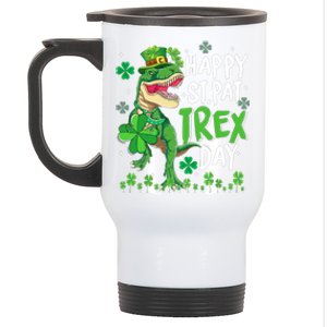 Happy St Patricks Day Dinosaur Dino Saurus Irish Shamrock Stainless Steel Travel Mug