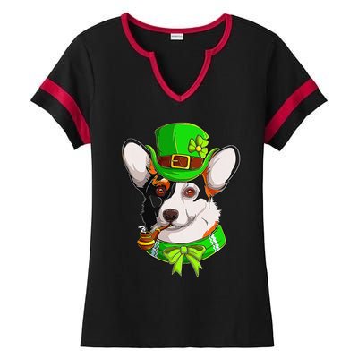 Happy St Patrick's Day Funy Saint Patricks Corgi Dog Gifts Ladies Halftime Notch Neck Tee