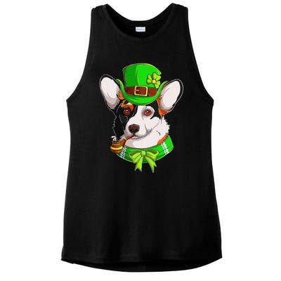 Happy St Patrick's Day Funy Saint Patricks Corgi Dog Gifts Ladies PosiCharge Tri-Blend Wicking Tank