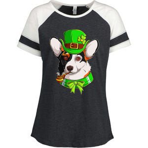 Happy St Patrick's Day Funy Saint Patricks Corgi Dog Gifts Enza Ladies Jersey Colorblock Tee