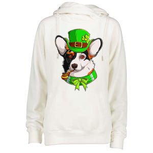 Happy St Patrick's Day Funy Saint Patricks Corgi Dog Gifts Womens Funnel Neck Pullover Hood