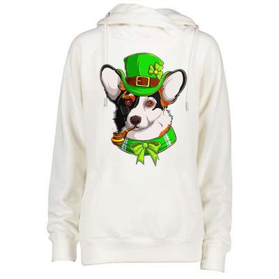 Happy St Patrick's Day Funy Saint Patricks Corgi Dog Gifts Womens Funnel Neck Pullover Hood