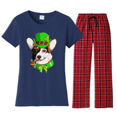 Happy St Patrick's Day Funy Saint Patricks Corgi Dog Gifts Women's Flannel Pajama Set