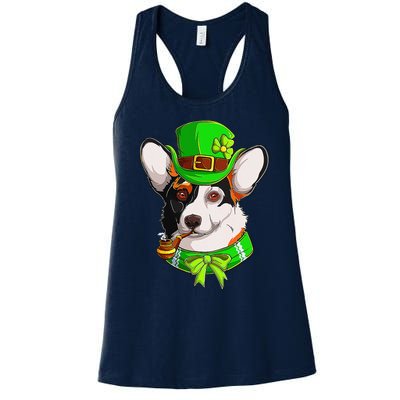 Happy St Patrick's Day Funy Saint Patricks Corgi Dog Gifts Women's Racerback Tank