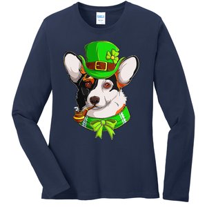 Happy St Patrick's Day Funy Saint Patricks Corgi Dog Gifts Ladies Long Sleeve Shirt