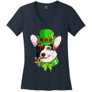 Happy St Patrick's Day Funy Saint Patricks Corgi Dog Gifts Women's V-Neck T-Shirt