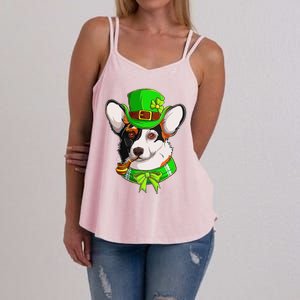 Happy St Patrick's Day Funy Saint Patricks Corgi Dog Gifts Women's Strappy Tank