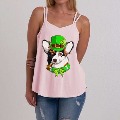 Happy St Patrick's Day Funy Saint Patricks Corgi Dog Gifts Women's Strappy Tank