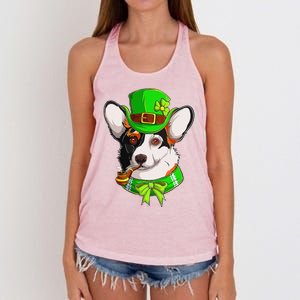 Happy St Patrick's Day Funy Saint Patricks Corgi Dog Gifts Women's Knotted Racerback Tank