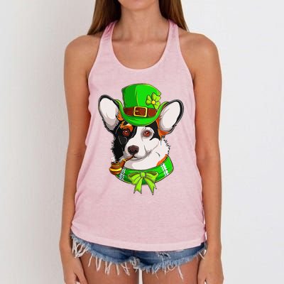 Happy St Patrick's Day Funy Saint Patricks Corgi Dog Gifts Women's Knotted Racerback Tank