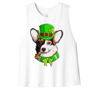 Happy St Patrick's Day Funy Saint Patricks Corgi Dog Gifts Women's Racerback Cropped Tank