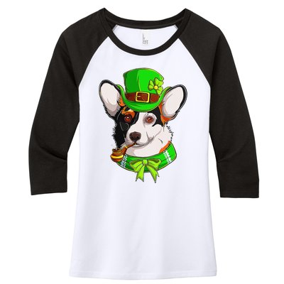 Happy St Patrick's Day Funy Saint Patricks Corgi Dog Gifts Women's Tri-Blend 3/4-Sleeve Raglan Shirt