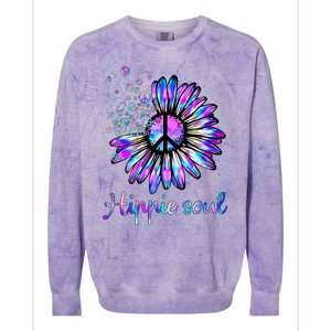 Hippie Soul Psychedelic Daisy Peace Sign Colorblast Crewneck Sweatshirt