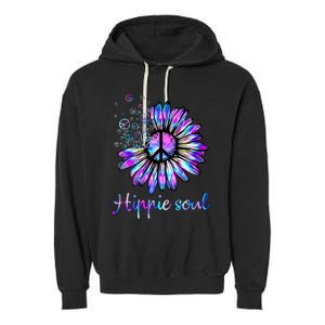 Hippie Soul Psychedelic Daisy Peace Sign Garment-Dyed Fleece Hoodie