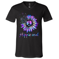 Hippie Soul Psychedelic Daisy Peace Sign V-Neck T-Shirt