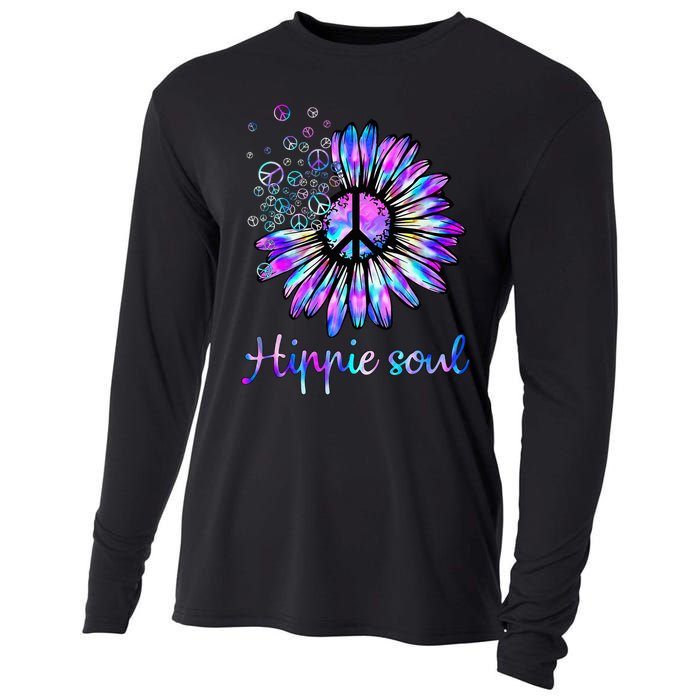 Hippie Soul Psychedelic Daisy Peace Sign Cooling Performance Long Sleeve Crew