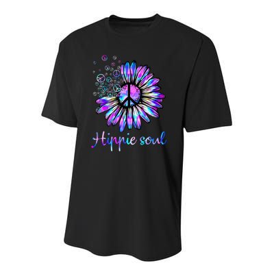 Hippie Soul Psychedelic Daisy Peace Sign Youth Performance Sprint T-Shirt