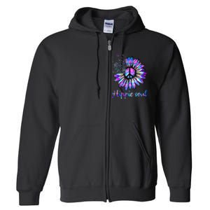 Hippie Soul Psychedelic Daisy Peace Sign Full Zip Hoodie