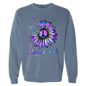 Hippie Soul Psychedelic Daisy Peace Sign Garment-Dyed Sweatshirt