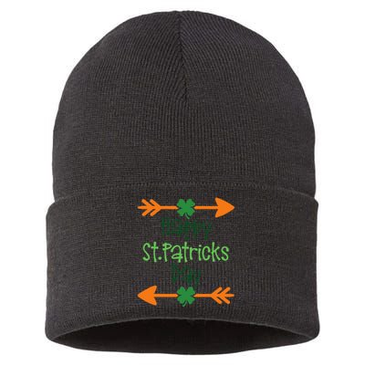 Happy Saint Patrick's Day Lucky Charmss Paddy's Day March 17 Happy Cute Sustainable Knit Beanie