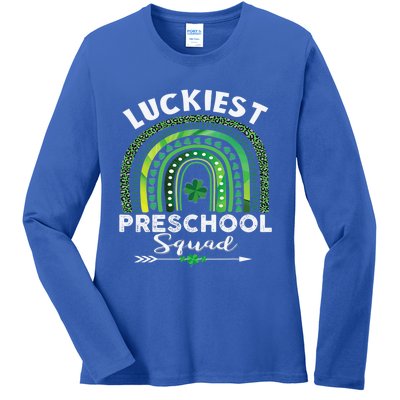 Happy St Patrick Day Teacher Cute Luckiest Preschool Squad Gift Ladies Long Sleeve Shirt