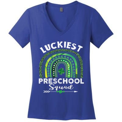 Happy St Patrick Day Teacher Cute Luckiest Preschool Squad Gift Women's V-Neck T-Shirt