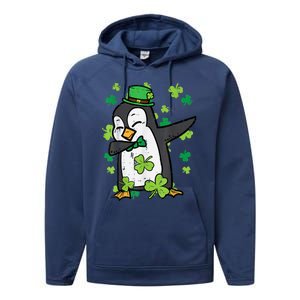 Happy St Patrick's Day Penguin Dab Saint Paddys Boys Girls s Performance Fleece Hoodie