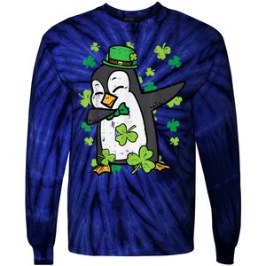 Happy St Patrick's Day Penguin Dab Saint Paddys Boys Girls s Tie-Dye Long Sleeve Shirt