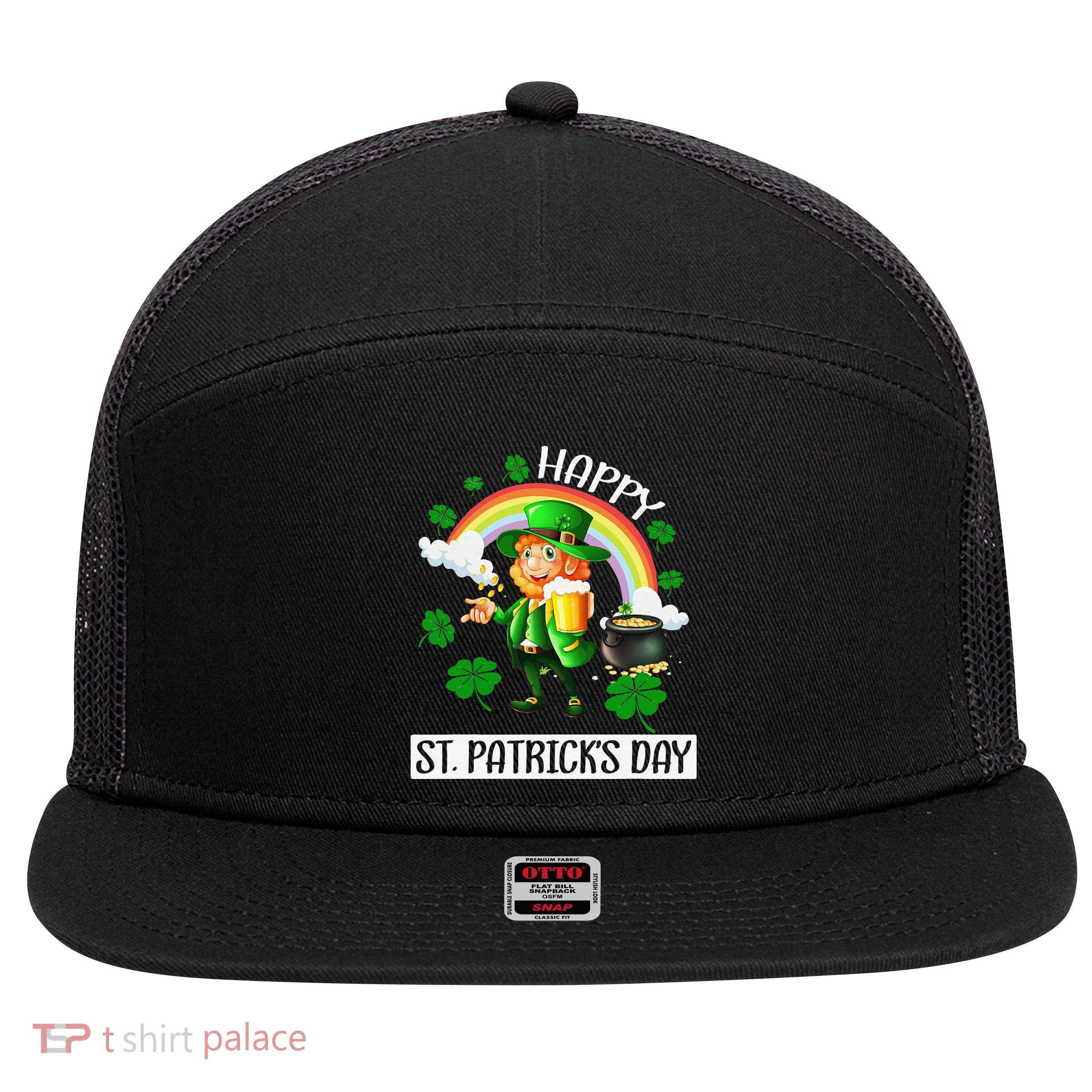 Happy St. Patrick's Day Saint Shenanigan Clover Irishman 7 Panel Mesh Trucker Snapback Hat