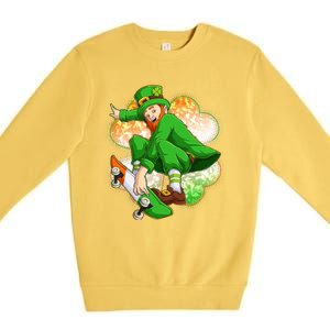 Happy St Patricks Day Skateboarding Leprechaun Premium Crewneck Sweatshirt