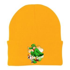 Happy St Patricks Day Skateboarding Leprechaun Knit Cap Winter Beanie