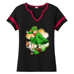 Happy St Patricks Day Skateboarding Leprechaun Ladies Halftime Notch Neck Tee