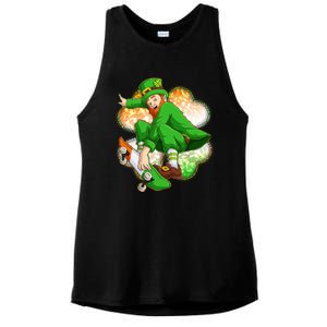 Happy St Patricks Day Skateboarding Leprechaun Ladies PosiCharge Tri-Blend Wicking Tank