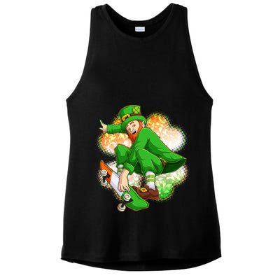 Happy St Patricks Day Skateboarding Leprechaun Ladies PosiCharge Tri-Blend Wicking Tank