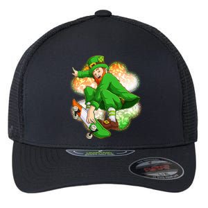 Happy St Patricks Day Skateboarding Leprechaun Flexfit Unipanel Trucker Cap