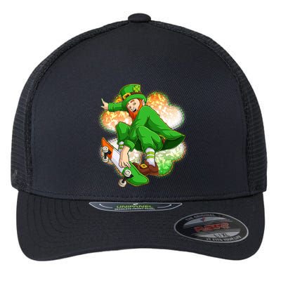 Happy St Patricks Day Skateboarding Leprechaun Flexfit Unipanel Trucker Cap