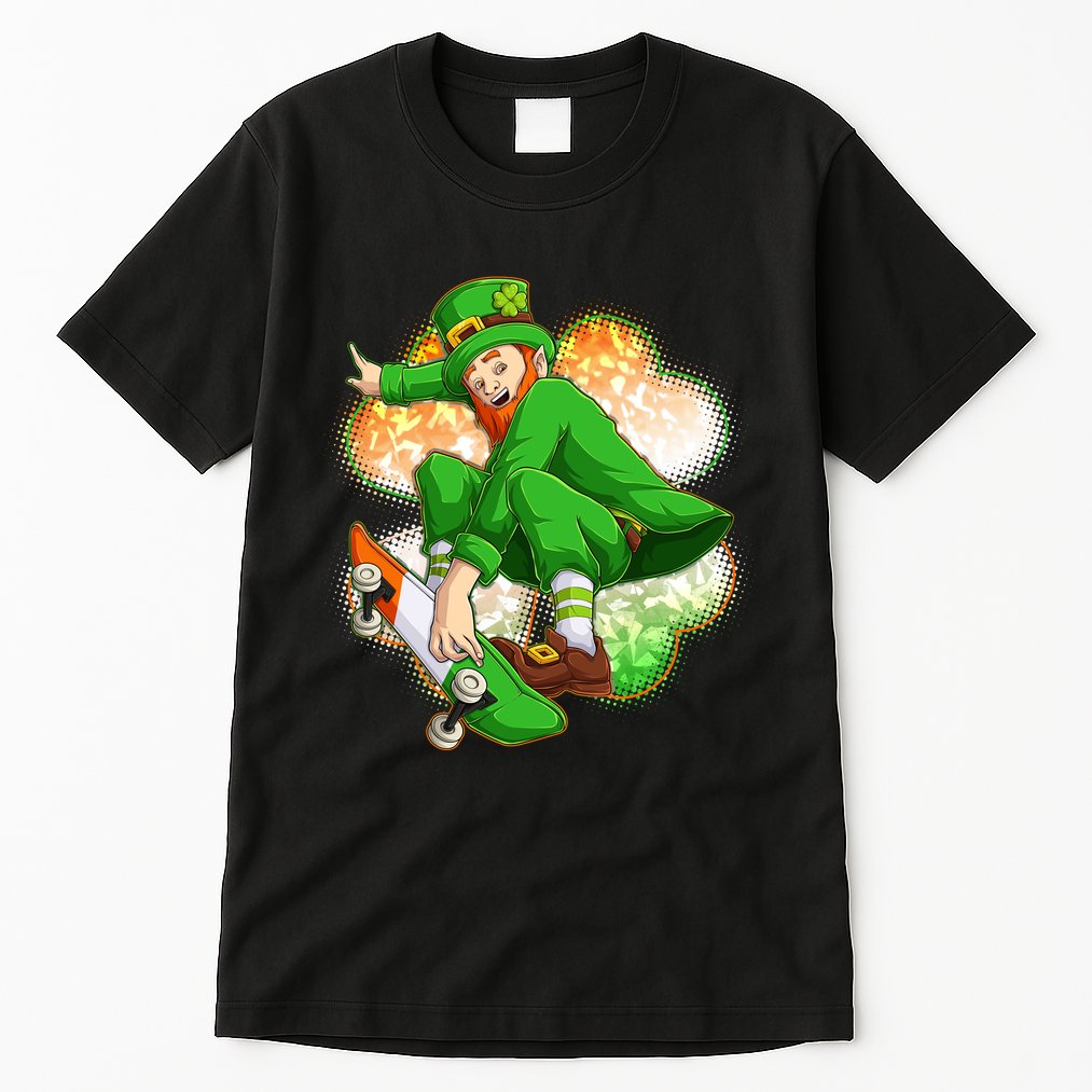 Happy St Patricks Day Skateboarding Leprechaun Tall T-Shirt