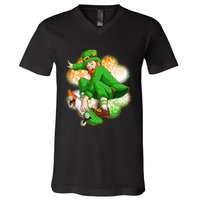 Happy St Patricks Day Skateboarding Leprechaun V-Neck T-Shirt