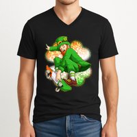 Happy St Patricks Day Skateboarding Leprechaun V-Neck T-Shirt