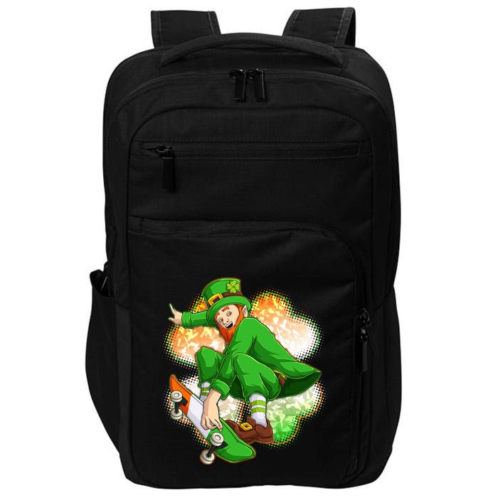 Happy St Patricks Day Skateboarding Leprechaun Impact Tech Backpack