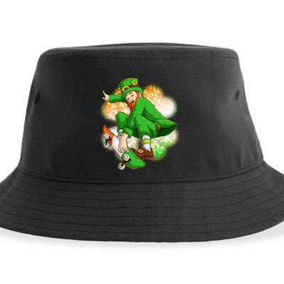 Happy St Patricks Day Skateboarding Leprechaun Sustainable Bucket Hat