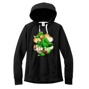 Happy St Patricks Day Skateboarding Leprechaun Women's Fleece Hoodie