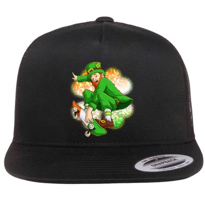 Happy St Patricks Day Skateboarding Leprechaun Flatbill Hat