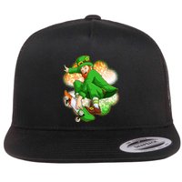 Happy St Patricks Day Skateboarding Leprechaun Flat Bill Trucker Hat